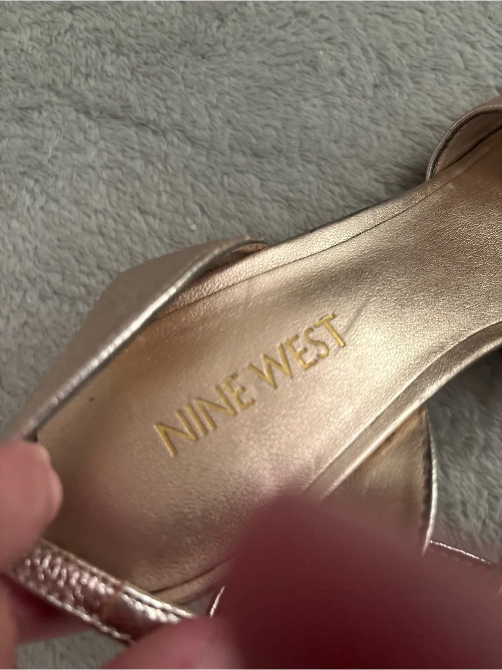Nine West Metallic Rose Gold Crisscross Wedge Sandals